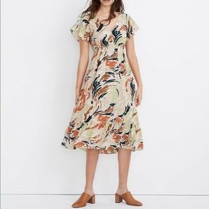 Madewell / Flutter-Sleeve Ruffle-Waist Midi Cottagecore Dress / Brushing Up Sz 4